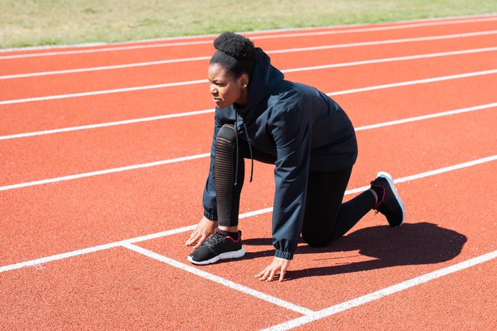 Sprinter set in the starting blocks